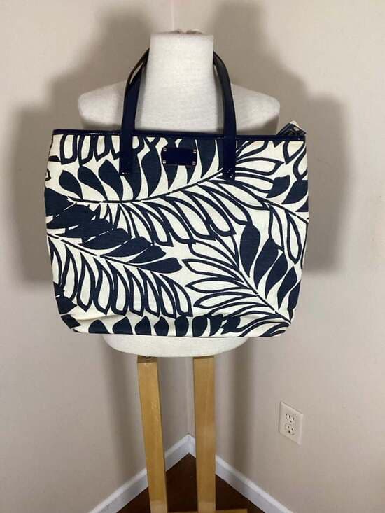 Kate Spade New York Bon Shopper Palm Leaf Navy Canvas Tote - Thumbnail 7