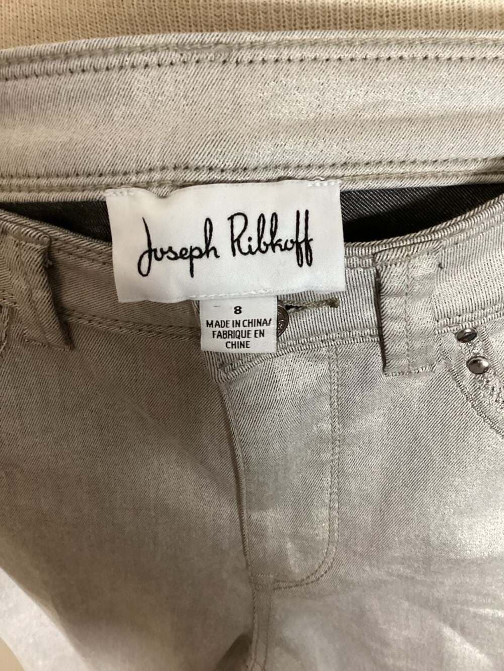 Joseph Ribkoff Silver Metallic Coated Straight Leg Pants with Sequined Pocket De - Thumbnail 2