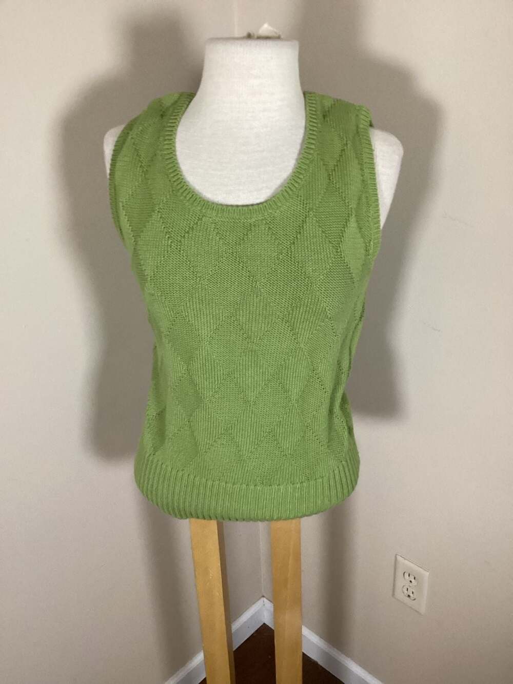 Talbots Apple Green Monochrome Set Diamond Textured Knit Shell and Petite Stretc - Thumbnail 6