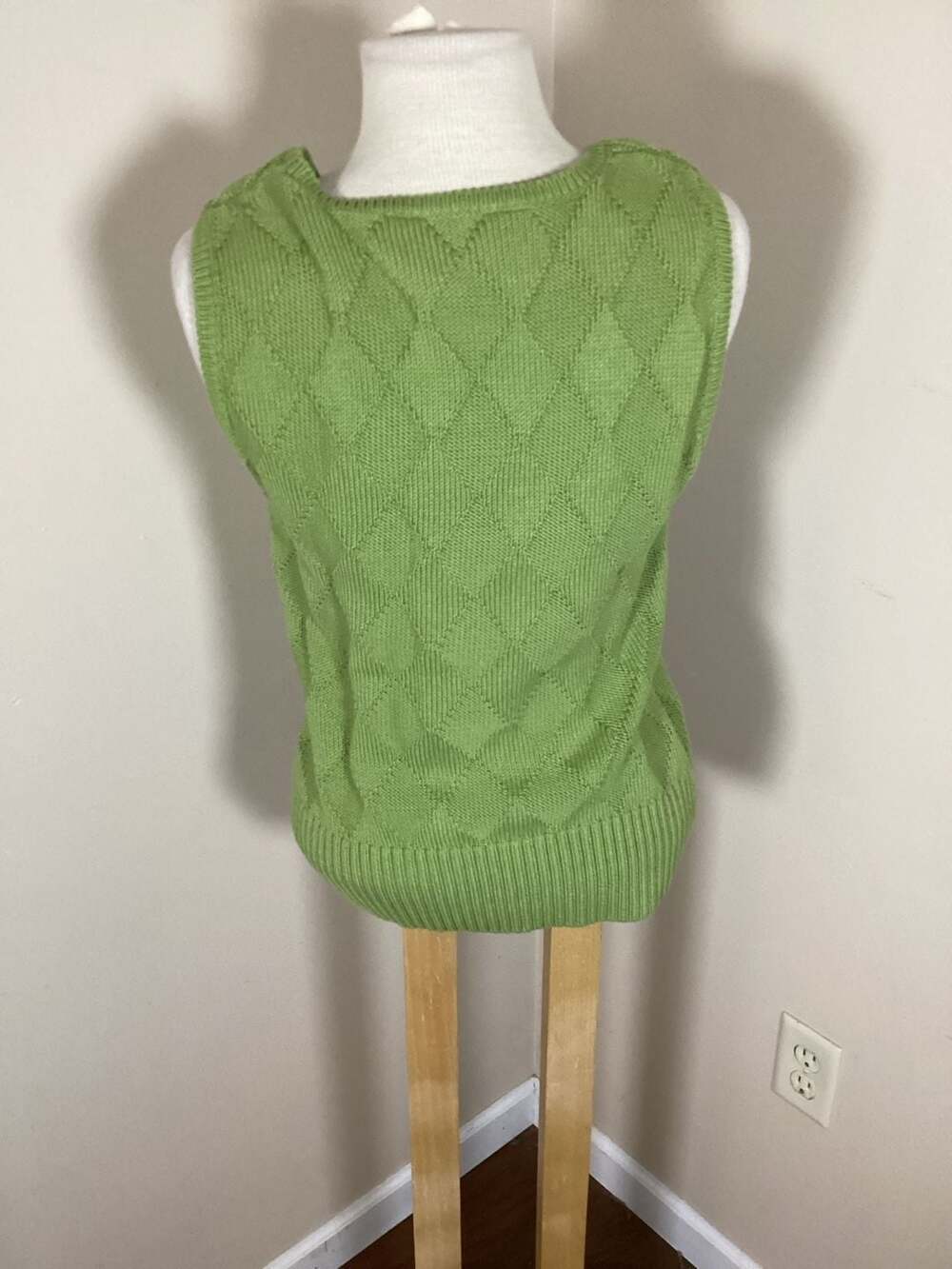 Talbots Apple Green Monochrome Set Diamond Textured Knit Shell and Petite Stretc - Thumbnail 8