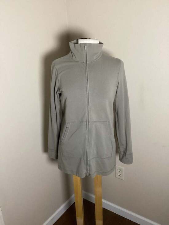 Eileen Fisher Petite Grey Funnel Neck Zip-Up Jacket Size PM - Thumbnail 4