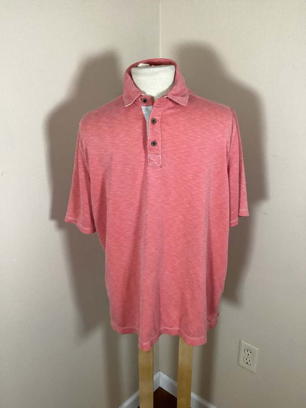Johnston & Murphy Salmon Slub Knit Polo Shirt Size Large - Thumbnail 3