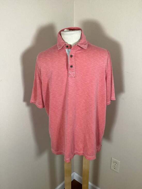 Johnston & Murphy Salmon Slub Knit Polo Shirt Size Large - Thumbnail 4