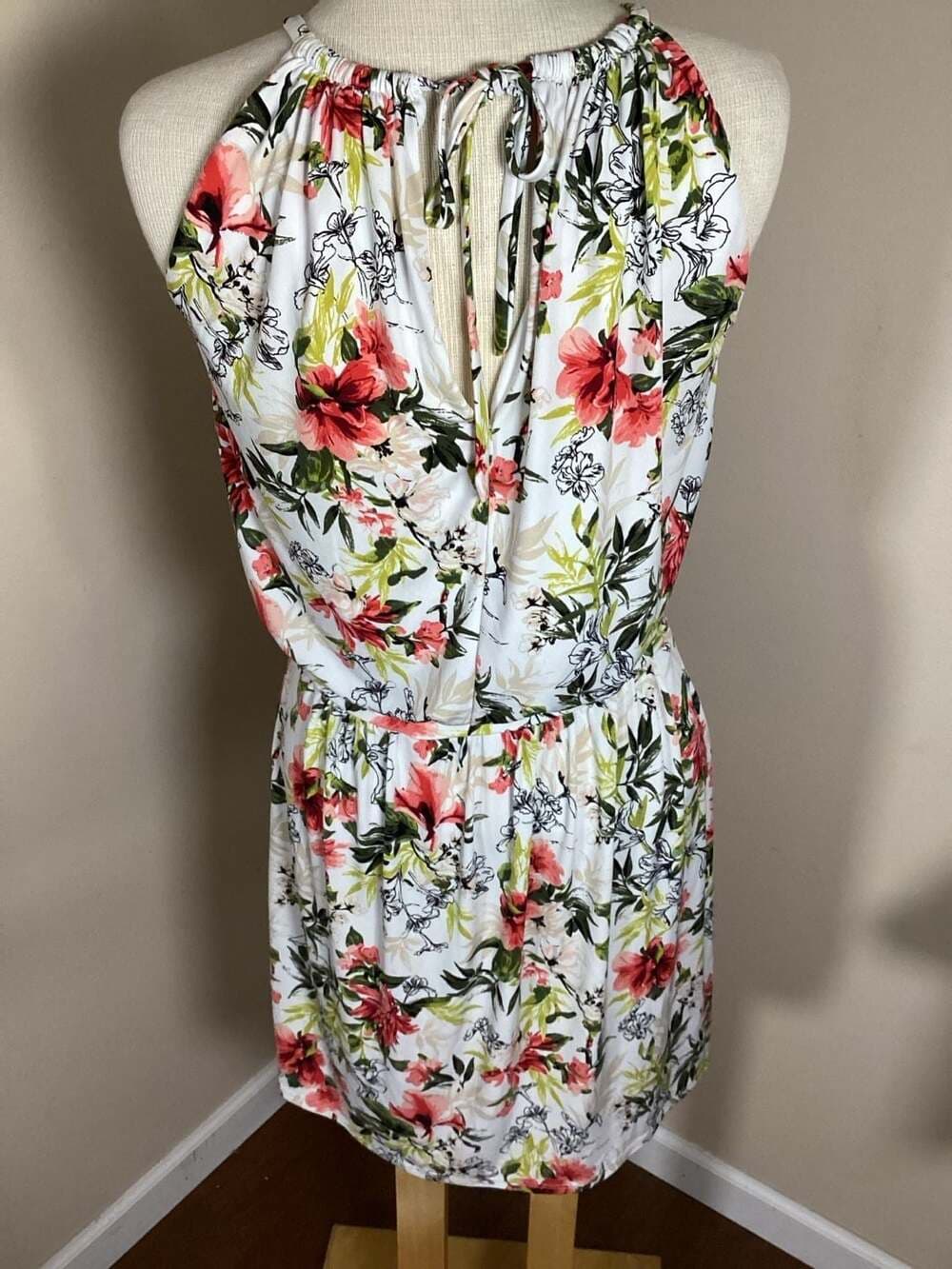 White House Black Market Women's Floral Print Halter Neck Sleeveless Mini Dress - Thumbnail 3