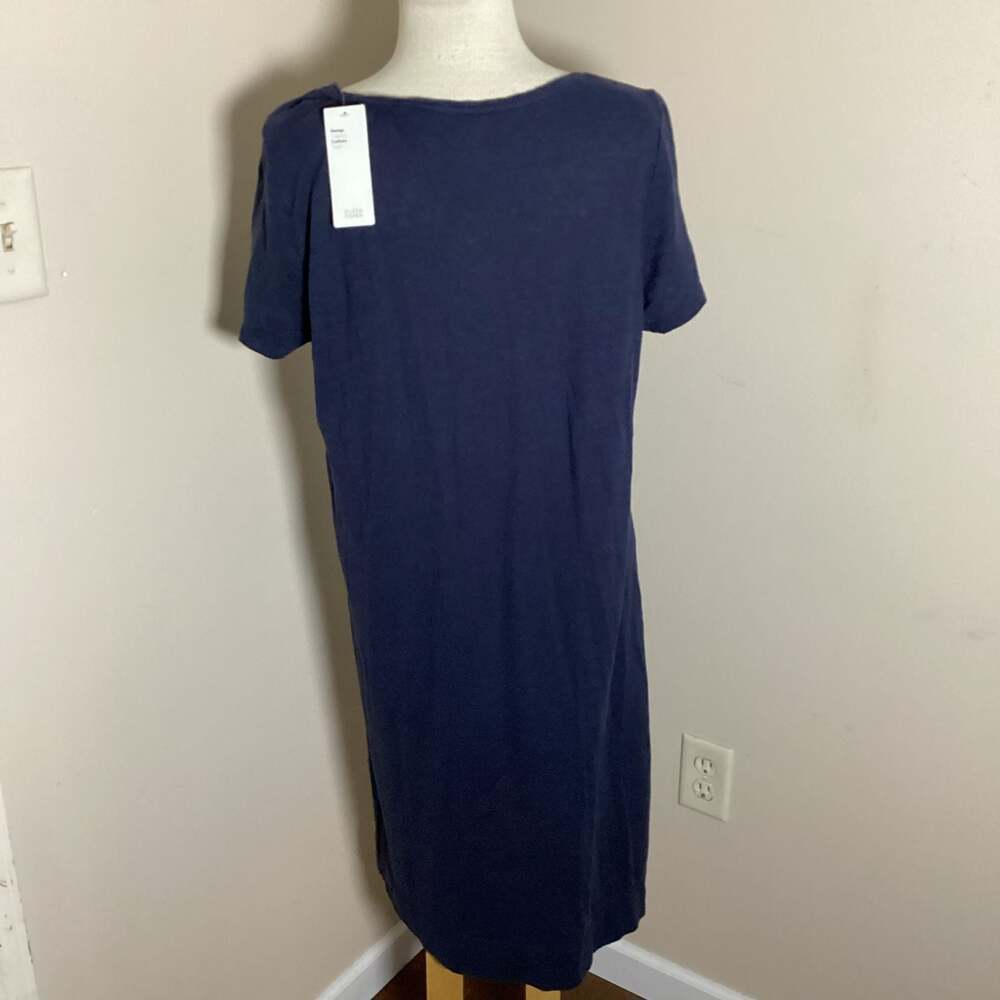 Eileen Fisher Hemp Organic Cotton Twist Short Sleeve Dress Navy Size Large - Thumbnail 2