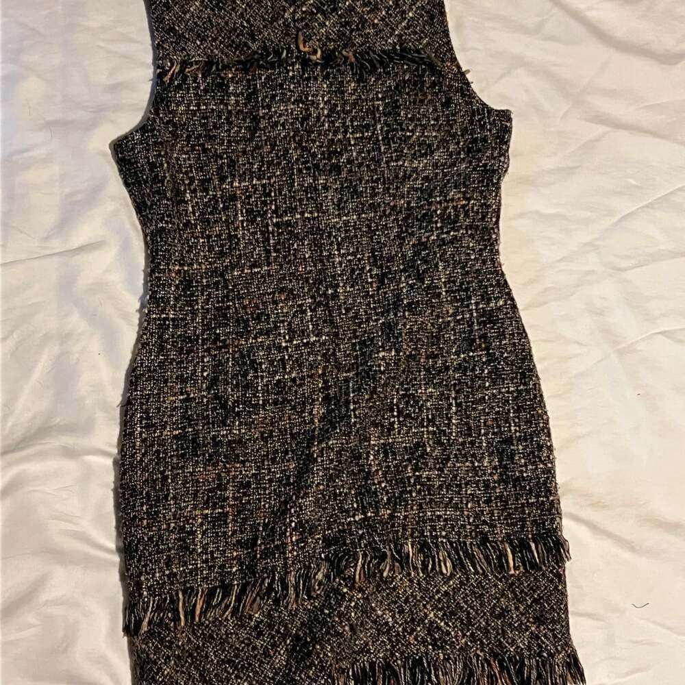 Nanette Nanette Lepore Brown Rustic Tweed Fringed Sleeveless Sheath Dress - Thumbnail 3