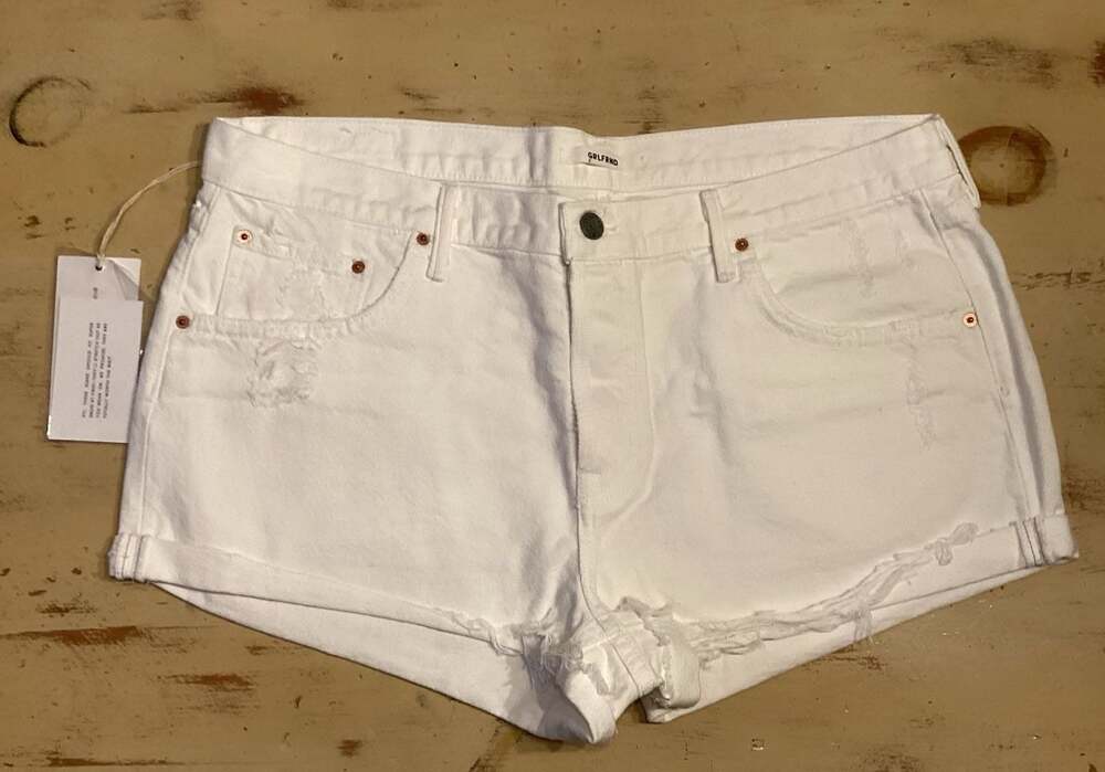 GRLFRND The Adriana Mid-Rise Denim Shorts in White Distressed Retail - Thumbnail 6