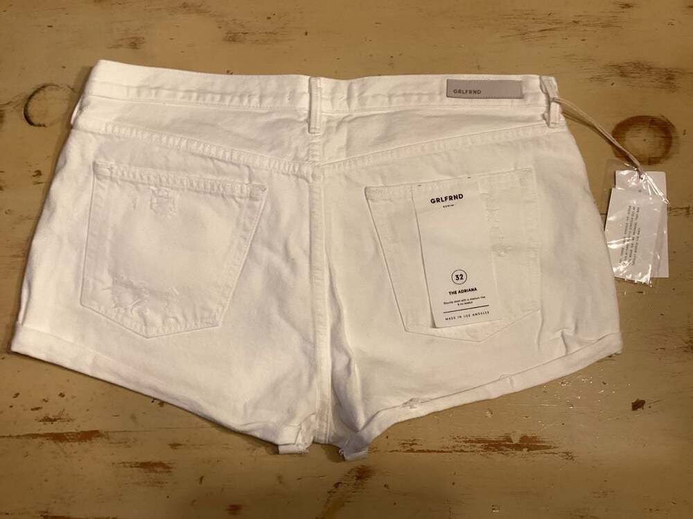 GRLFRND The Adriana Mid-Rise Denim Shorts in White Distressed Retail - Thumbnail 3