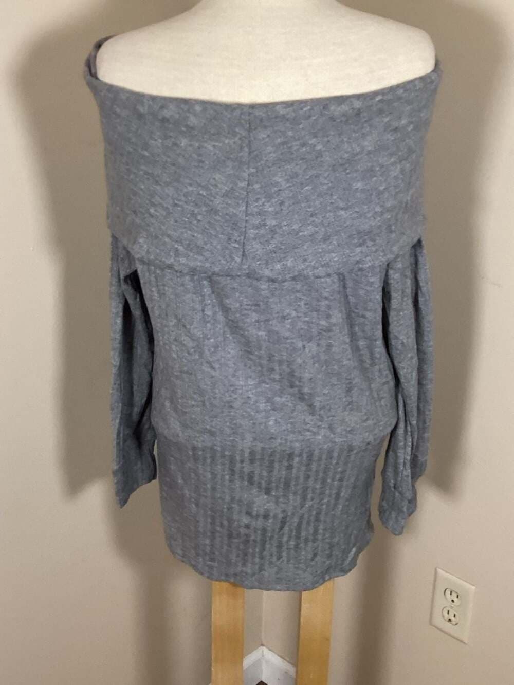 Loveappella Off The Shoulder Ribbed Long Sleeve Top Heather Gray Size Large NWT - Thumbnail 2