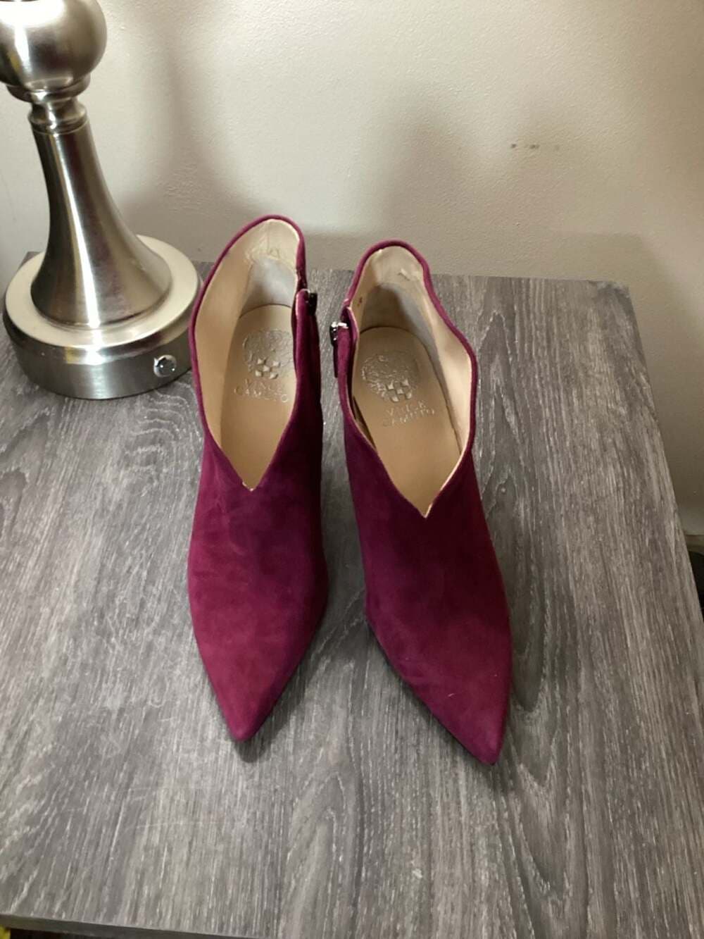 Vince Camuto Sestrind Pointed Toe Suede Deep Berry Booties - Thumbnail 6