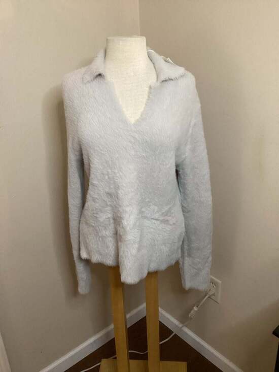 Vince Eyelash Polo Sweater in Light Birch Stone - Thumbnail 5