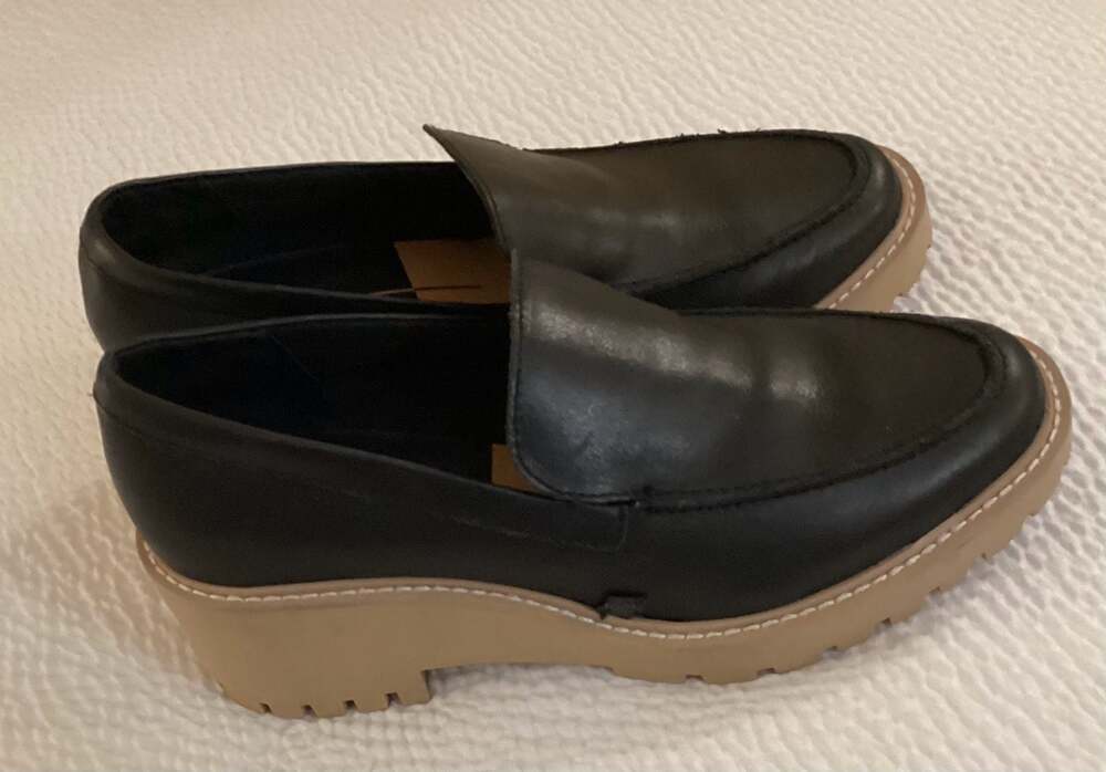 Dolce Vita Huey Black Leather Lug Sole Platform Loafers Size 9 - Thumbnail 2