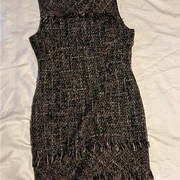 Nanette Nanette Lepore Brown Rustic Tweed Fringed Sleeveless Sheath Dress - Thumbnail 4