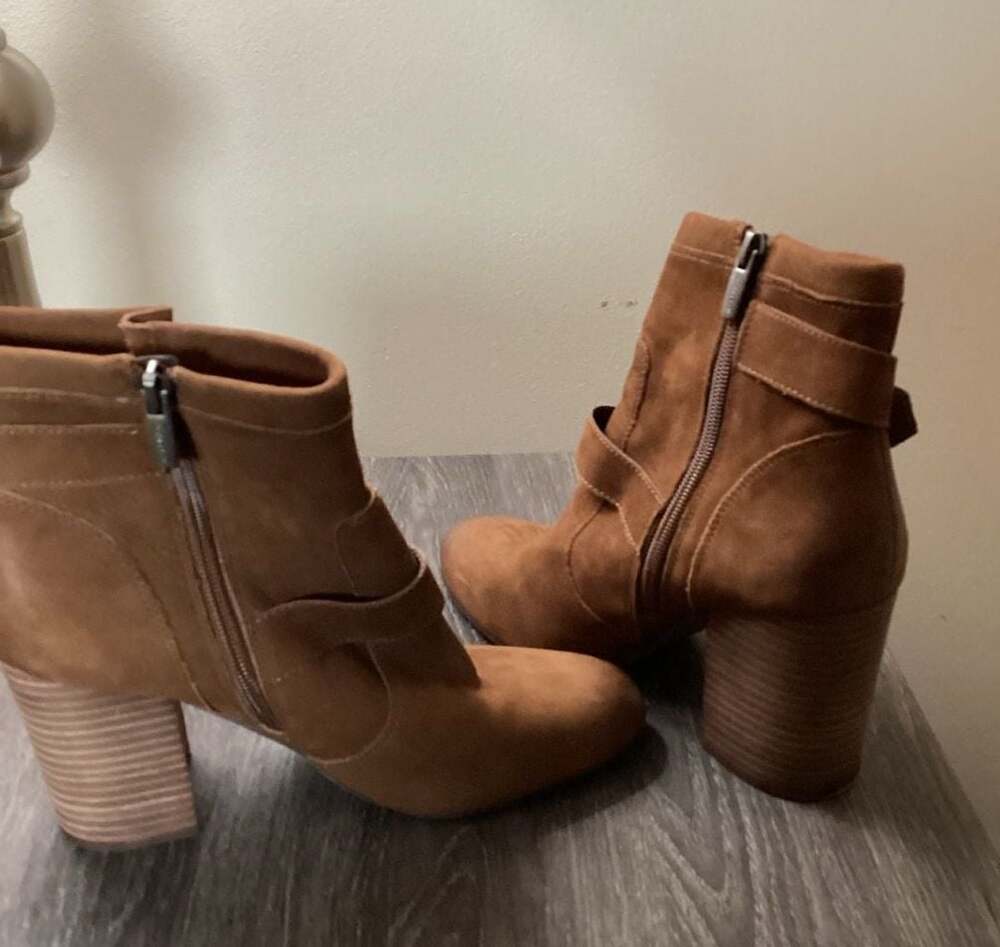 Vince Camuto Simlee Cognac Suede Double Buckle Ankle Boots - Thumbnail 2