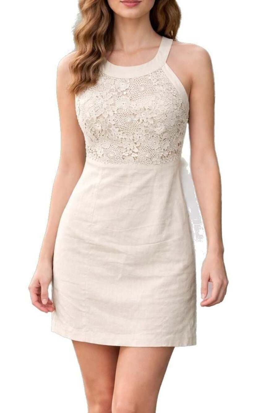 Anthropologie Postmark Cream Crochet Lace Bodice Sheath Dress Size 4 - Thumbnail 5