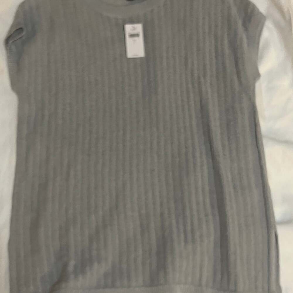 NWT J.Jill Wearever Collection Gray Ribbed Knit Short Sleeve Sweater Tunic - Thumbnail 2