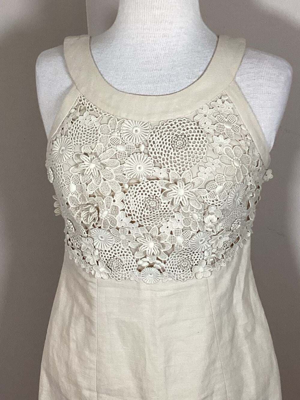 Anthropologie Postmark Cream Crochet Lace Bodice Sheath Dress Size 4 - Thumbnail 2