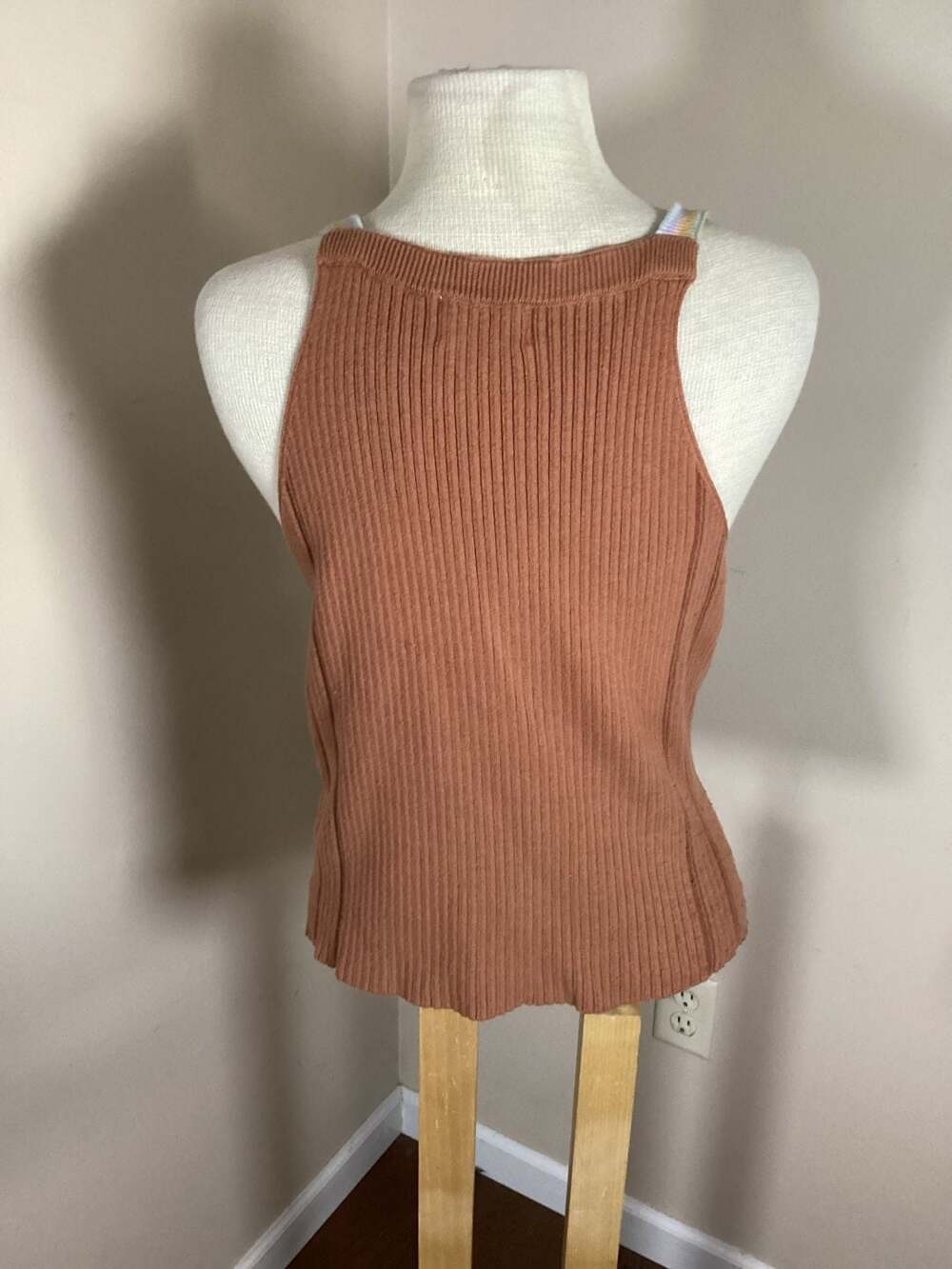 27 Miles Victoria Ribbed Knit Button-Down Tank Top with Rainbow Stripe Trim - Thumbnail 4