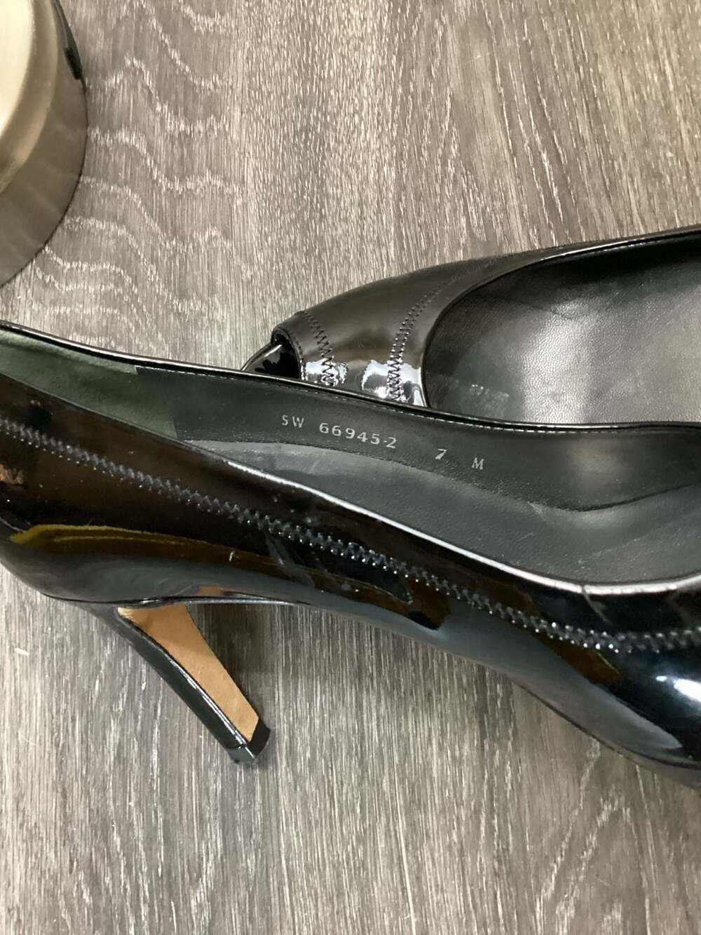 Stuart Weitzman Black Patent Leather Peep Toe Heels Size 7 M - Thumbnail 4