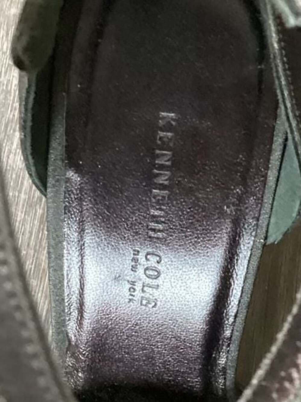 Vintage Kenneth Cole New York Gray Satin Rosette Embroidered Ankle Strap Heels - Thumbnail 2