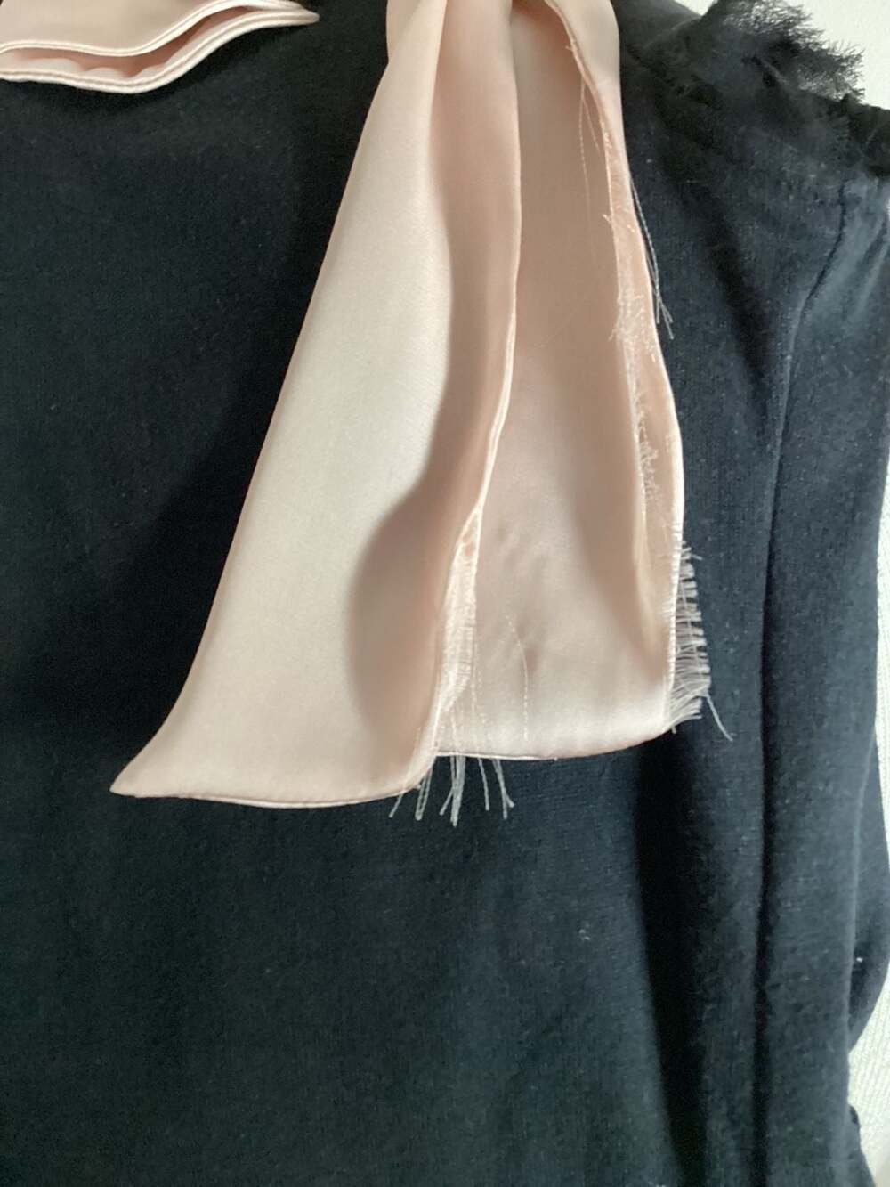 COURAGE.b Black Shift Dress with Pink Satin Bow and Frayed Hem Detail - Thumbnail 4