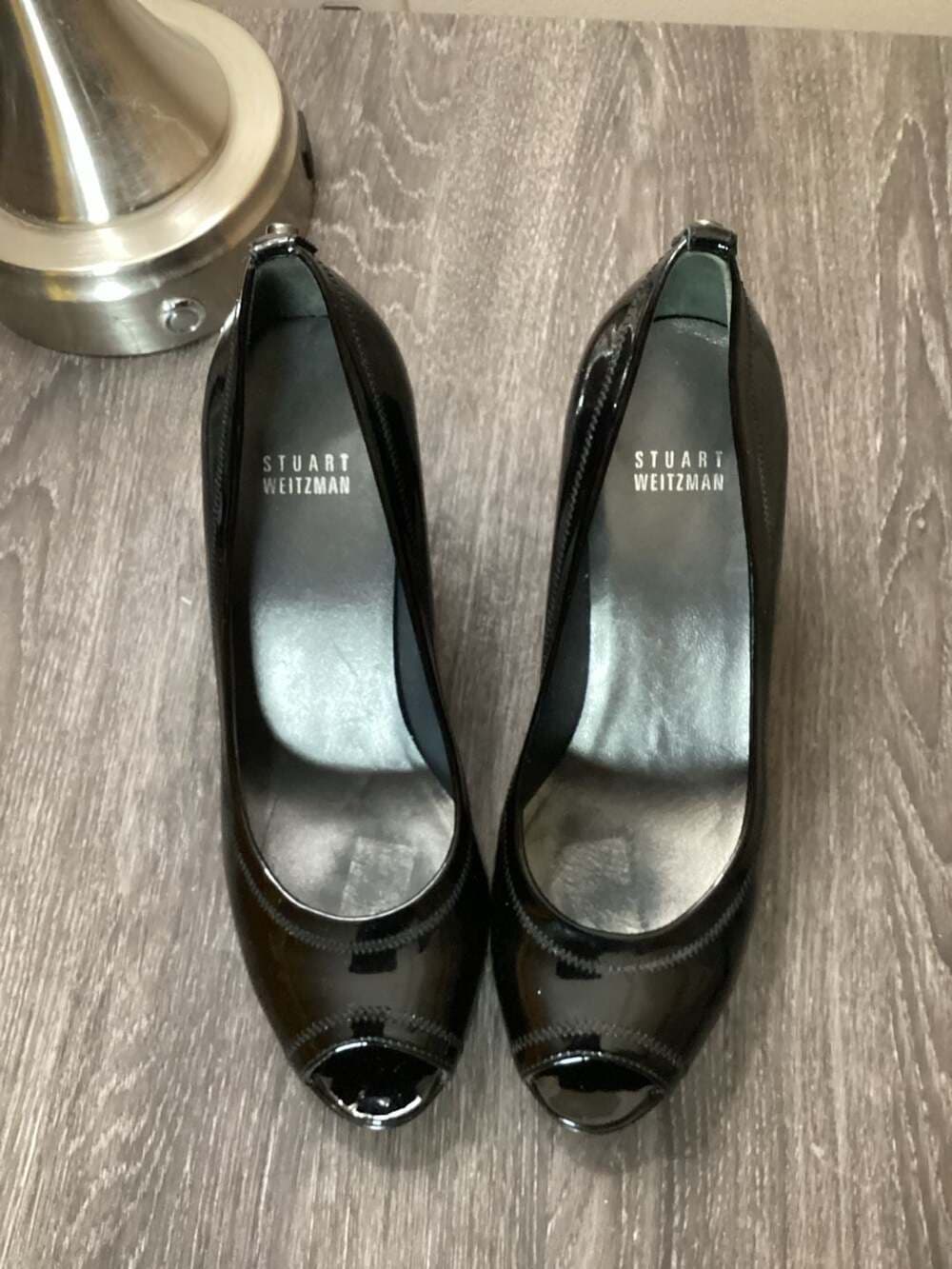 Stuart Weitzman Black Patent Leather Peep Toe Heels Size 7 M - Thumbnail 6