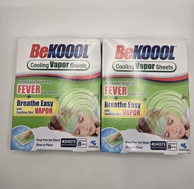 Lot of 2 BeKool Fever Cooling Gel Vapor Sheets 4ct Last Up To 8 Hours
