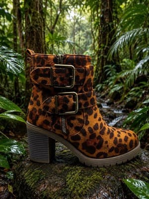 Mudd Y2K Buckle Ankle Combat Heel Boot Leopard Print Women’s Size 6