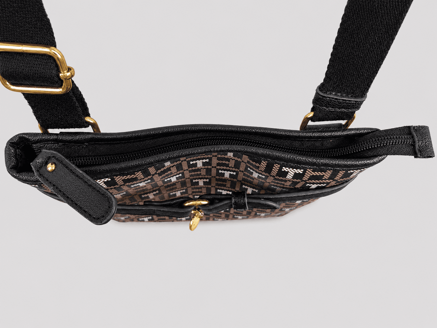 Tommy Hilfiger Crossbody Shoulder Purse Monogram Black Brown White Adjustable - Thumbnail 2
