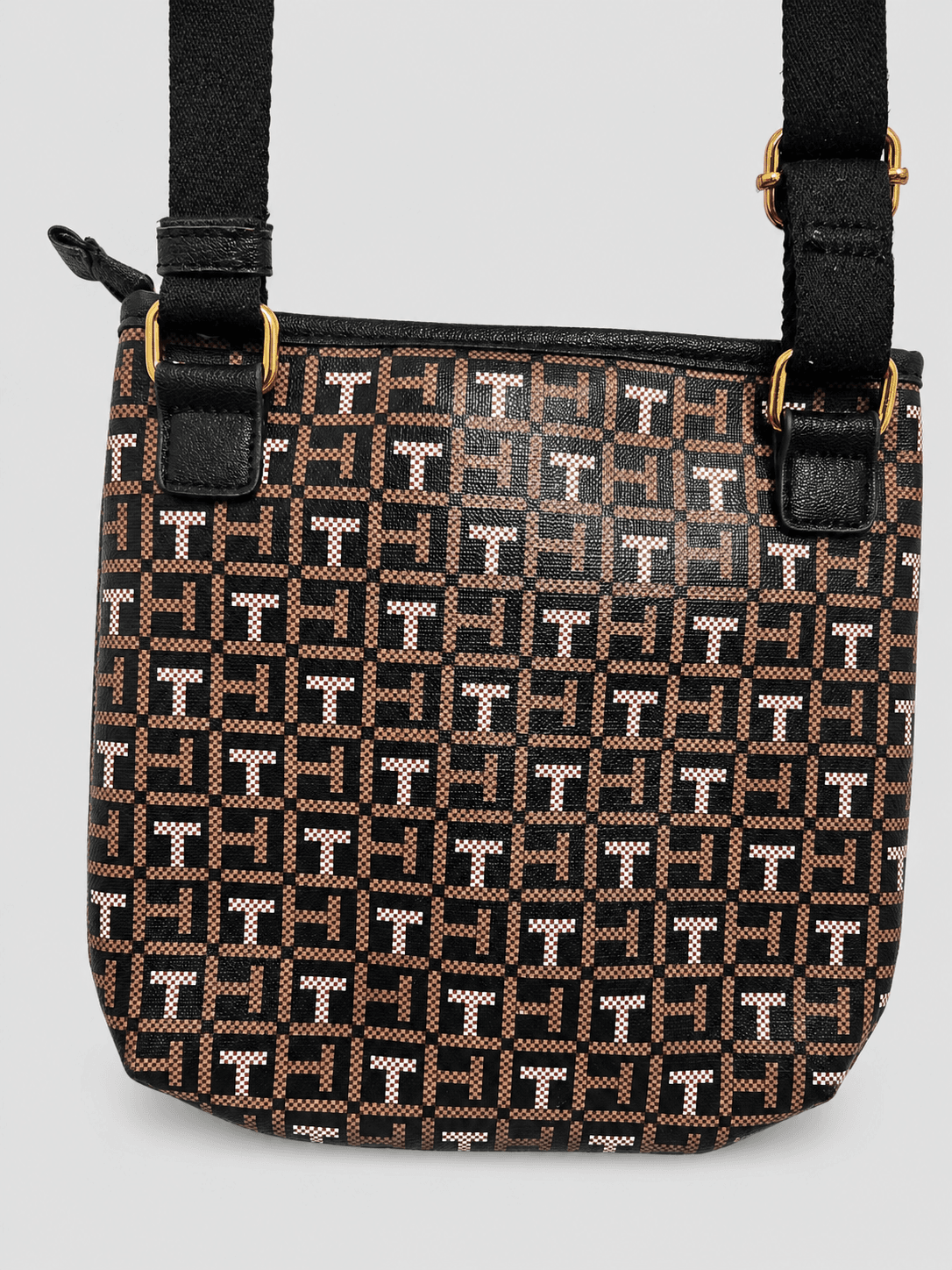 Tommy Hilfiger Crossbody Shoulder Purse Monogram Black Brown White Adjustable - Thumbnail 6