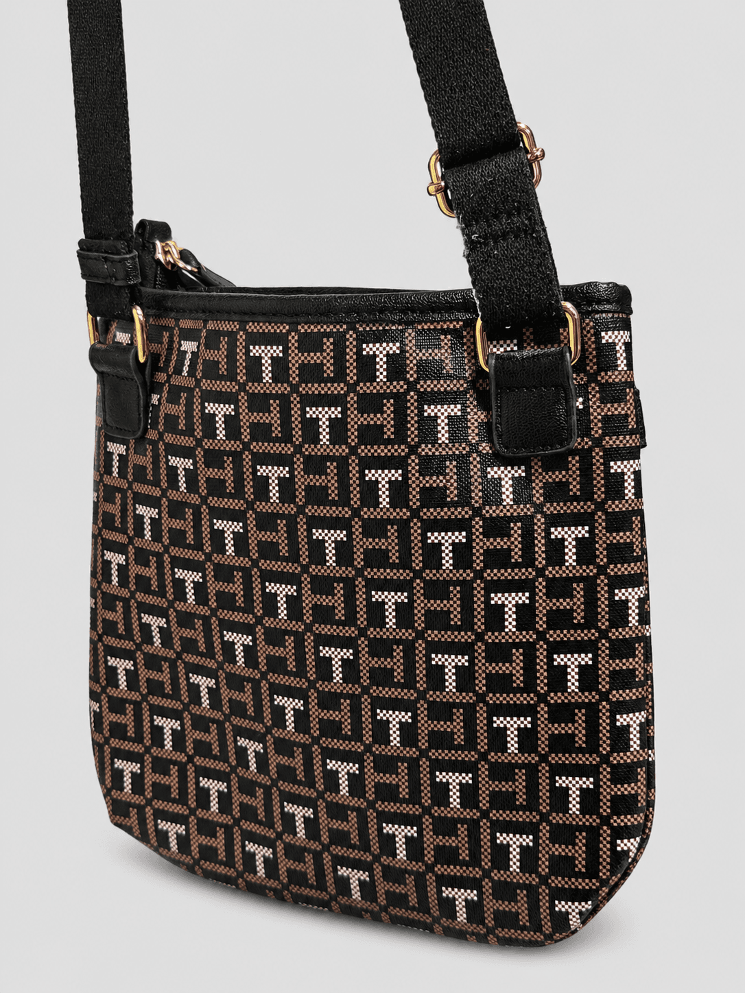 Tommy Hilfiger Crossbody Shoulder Purse Monogram Black Brown White Adjustable - Thumbnail 4