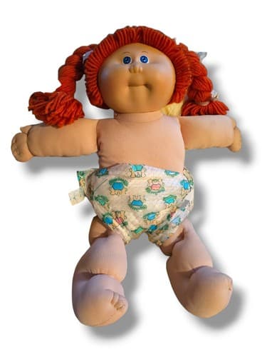 Vintage 1978 - 1982 Cabbage Patch Red Head Blue Eyes with Plastic Diaper 16"