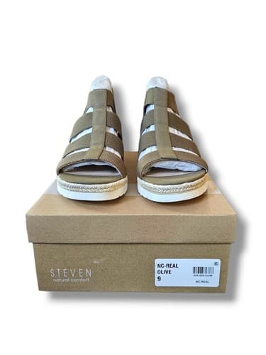 Steve Madden Natural Comfort Wedge Platform Gladiator Sandals Olive Size 9M NIB - Thumbnail 7