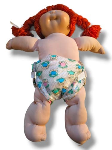 Vintage 1978 - 1982 Cabbage Patch Red Head Blue Eyes with Plastic Diaper 16" - Thumbnail 4