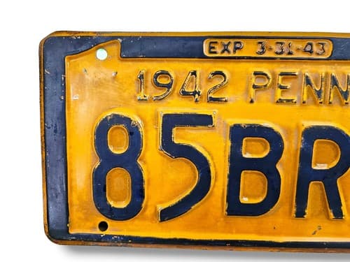 Vintage 1942 PA Pennsylvania License Plate Penna # 85BR7 - Thumbnail 2