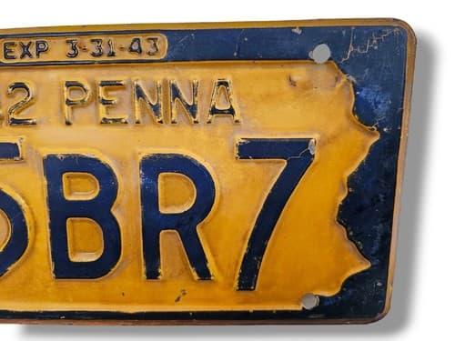 Vintage 1942 PA Pennsylvania License Plate Penna # 85BR7 - Thumbnail 3