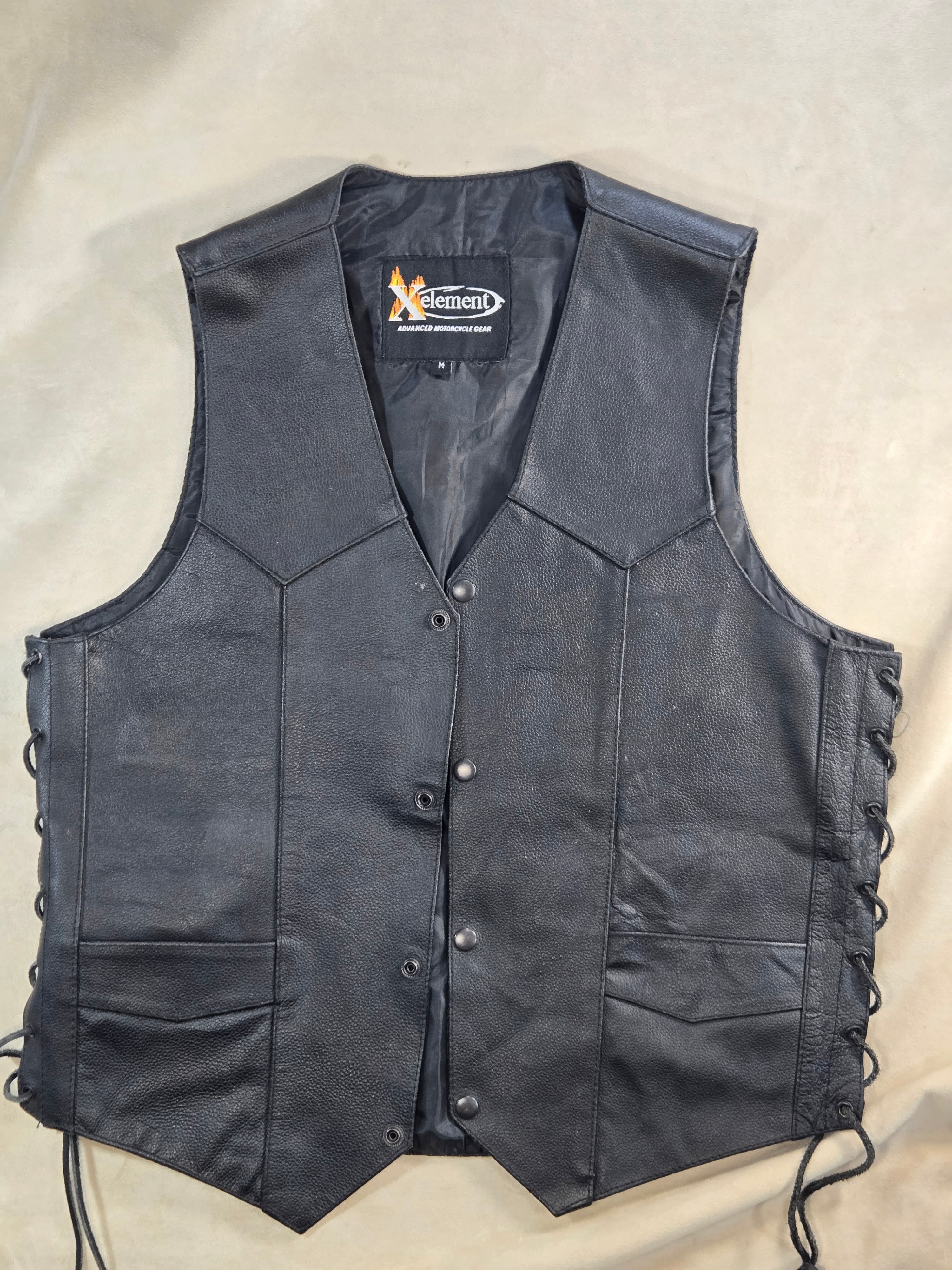 Vintage Xelement Leather Native American Chief Motorcycle Vest M CCW Pockets - Thumbnail 4
