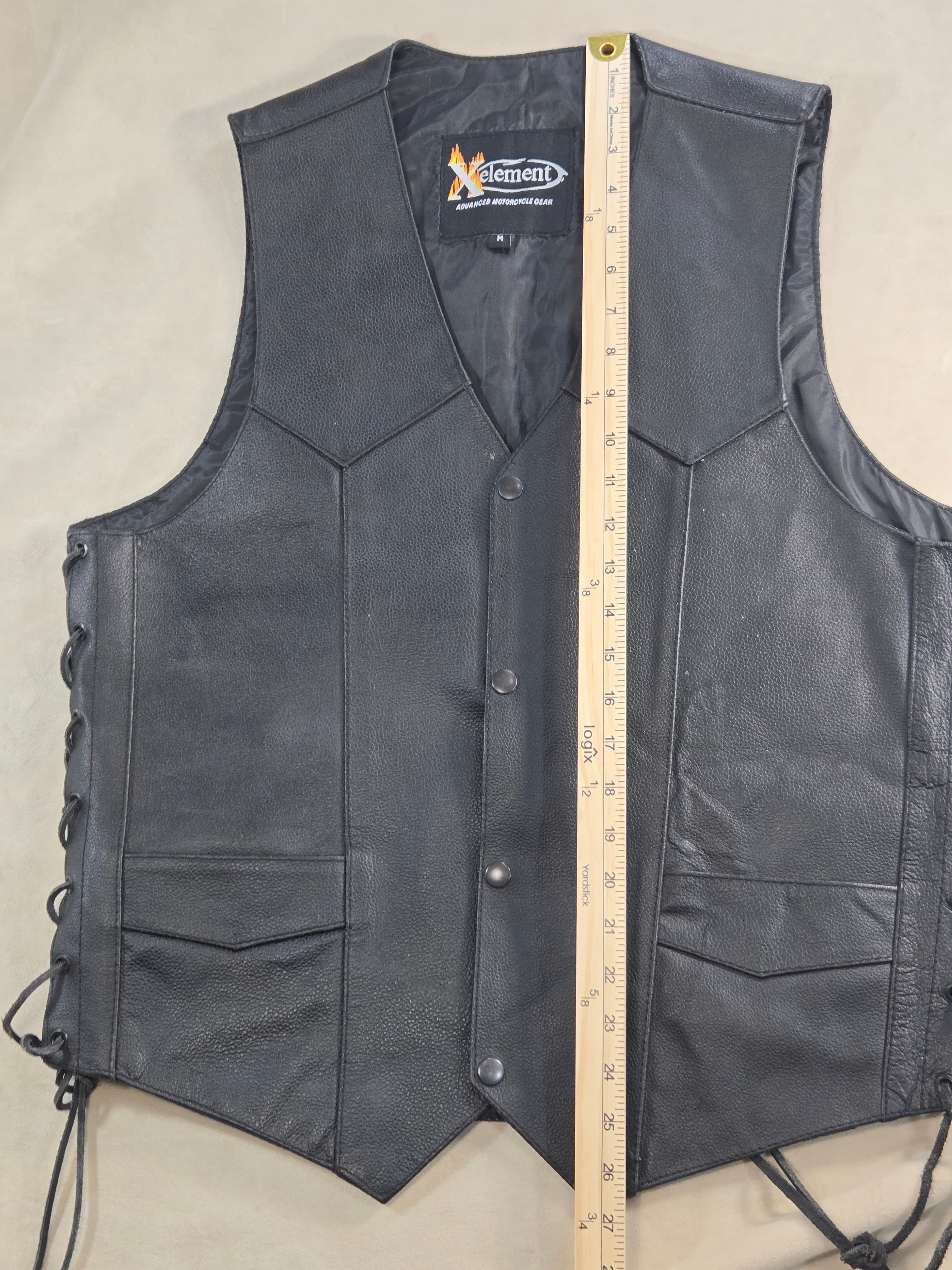 Vintage Xelement Leather Native American Chief Motorcycle Vest M CCW Pockets - Thumbnail 5