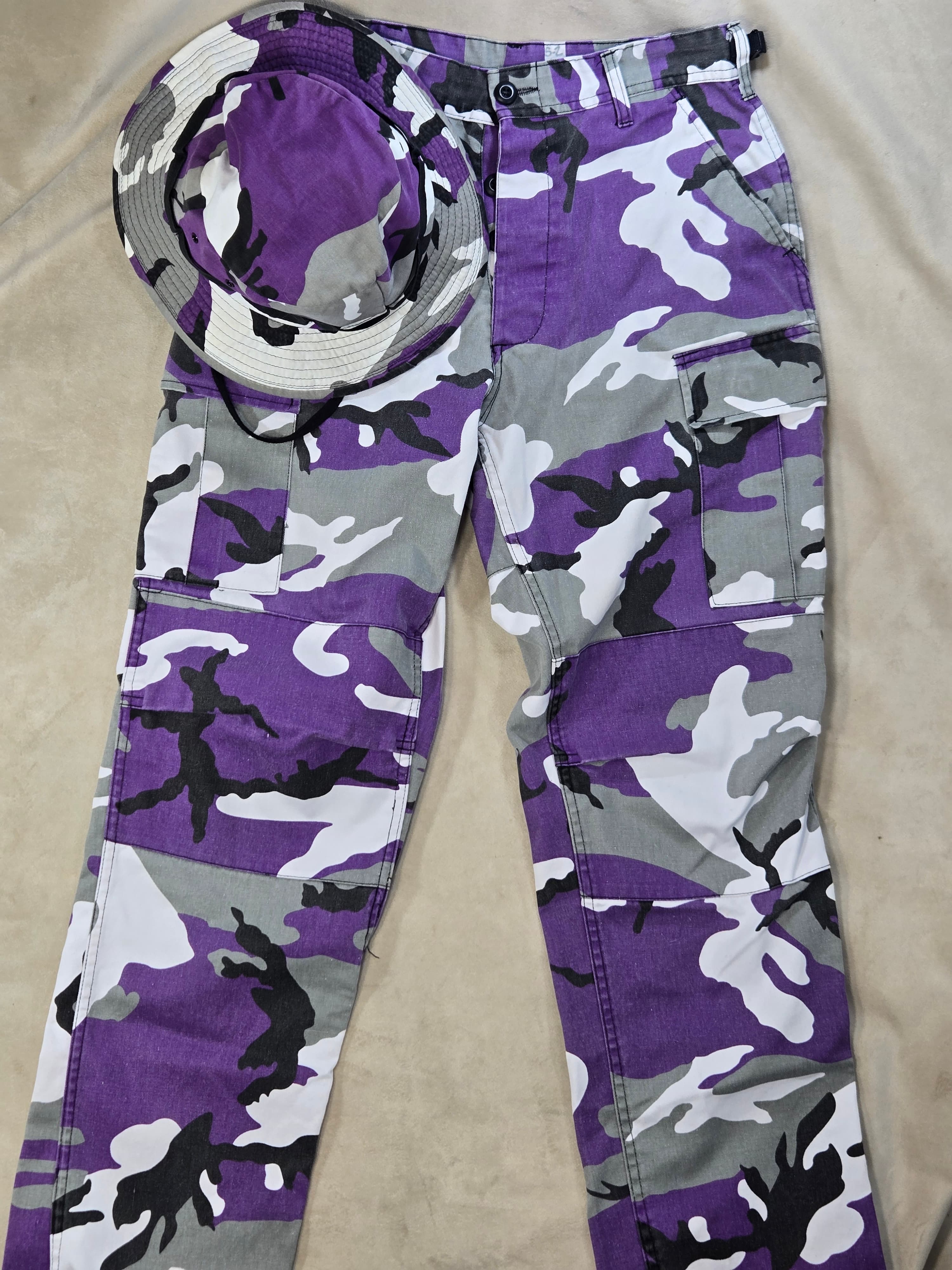 Vintage Purple Camo Matching Set: Cargo Pants & Bucket Hat Y2K Streetwear - Thumbnail 17