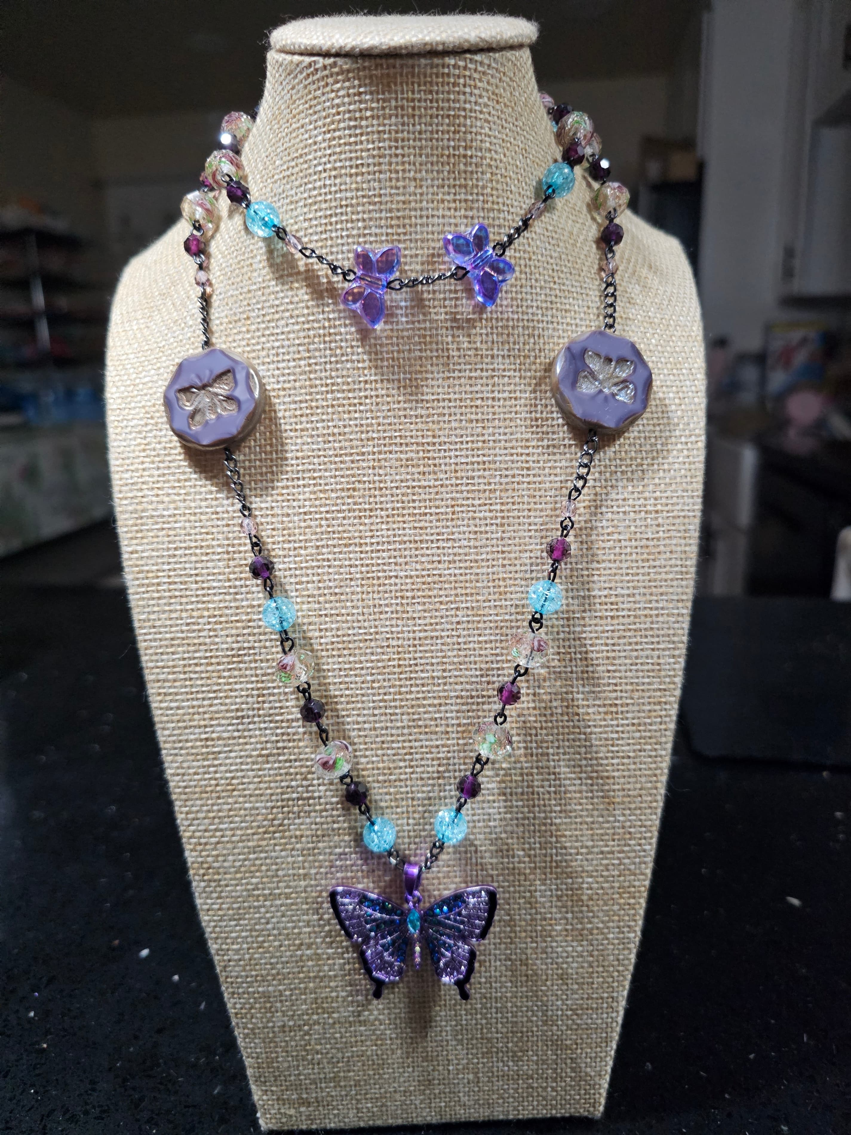Butterfly Beaded Necklace and Bracelet Set