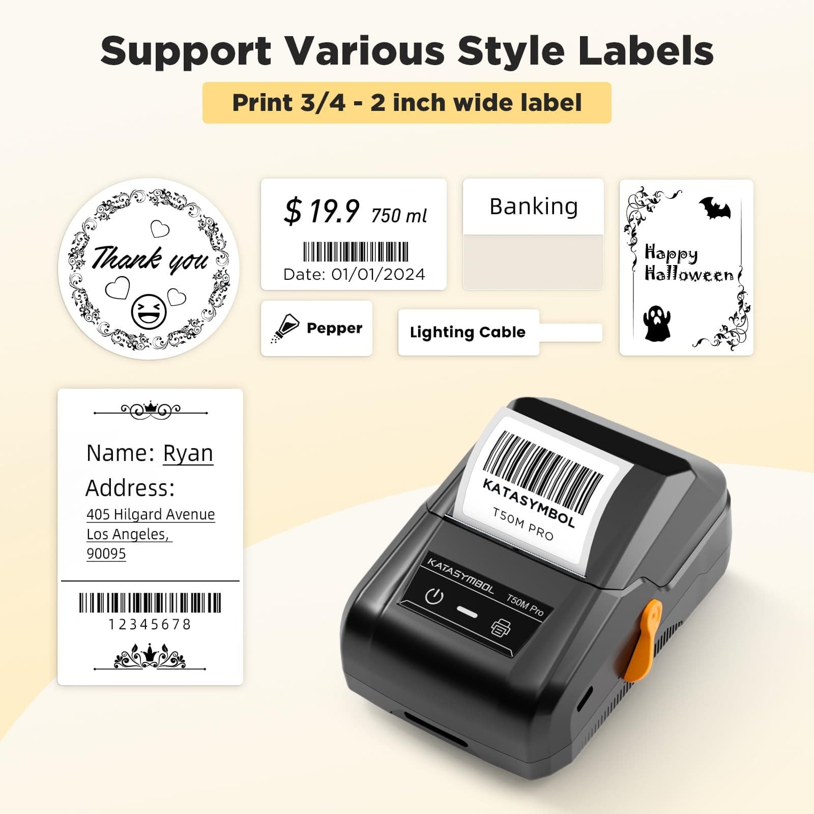 Bluetooth Label Maker SUPVAN T50M Pro, Waterproof, Inkless, 660+ Icons - Thumbnail 2