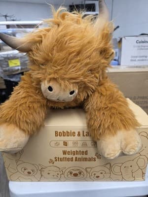 Bobbie & Laxi Weighted Highland Cow Stuffed Animal Plush, Brown/Beige - Thumbnail 2