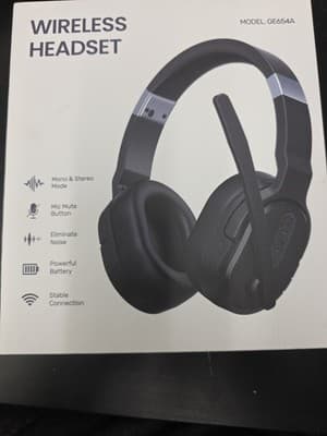 GE654A RF Wireless Over-Ear Gaming Headset Boom Mic Noise Canceling Black