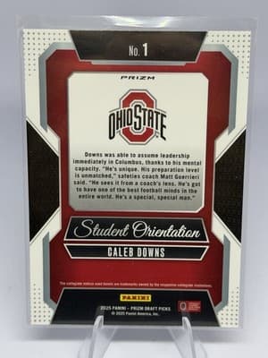 Panini 2025 Prizm Draft Picks Caleb Downs Student Orientation #1 Ohio St FB - Thumbnail 2