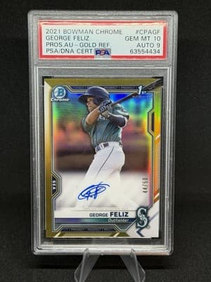 Topps 2021 Bowman Chrome Prospect Autos George Feliz Gold Refractor /50 PSA 10