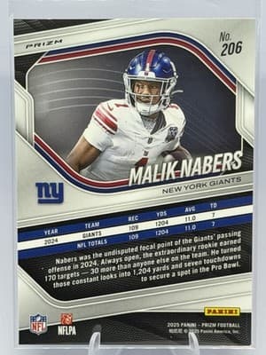 Panini Prizm 2025 Malik Nabers New York Silver prizm #206 - Thumbnail 2