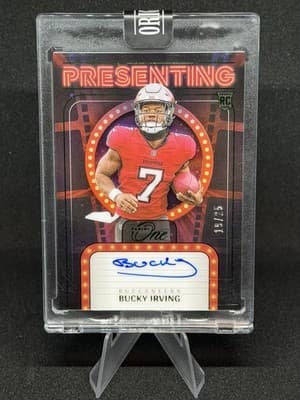 2024 Panini One Bucky Irving Rookie Presenting Auto 🔥19/25🔥 RC,AU On Card Bucs