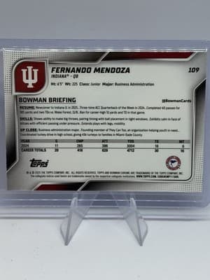 Topps 2025 Bowman University Chrome Fernando Mendoza #109 1st Bowman - Thumbnail 2