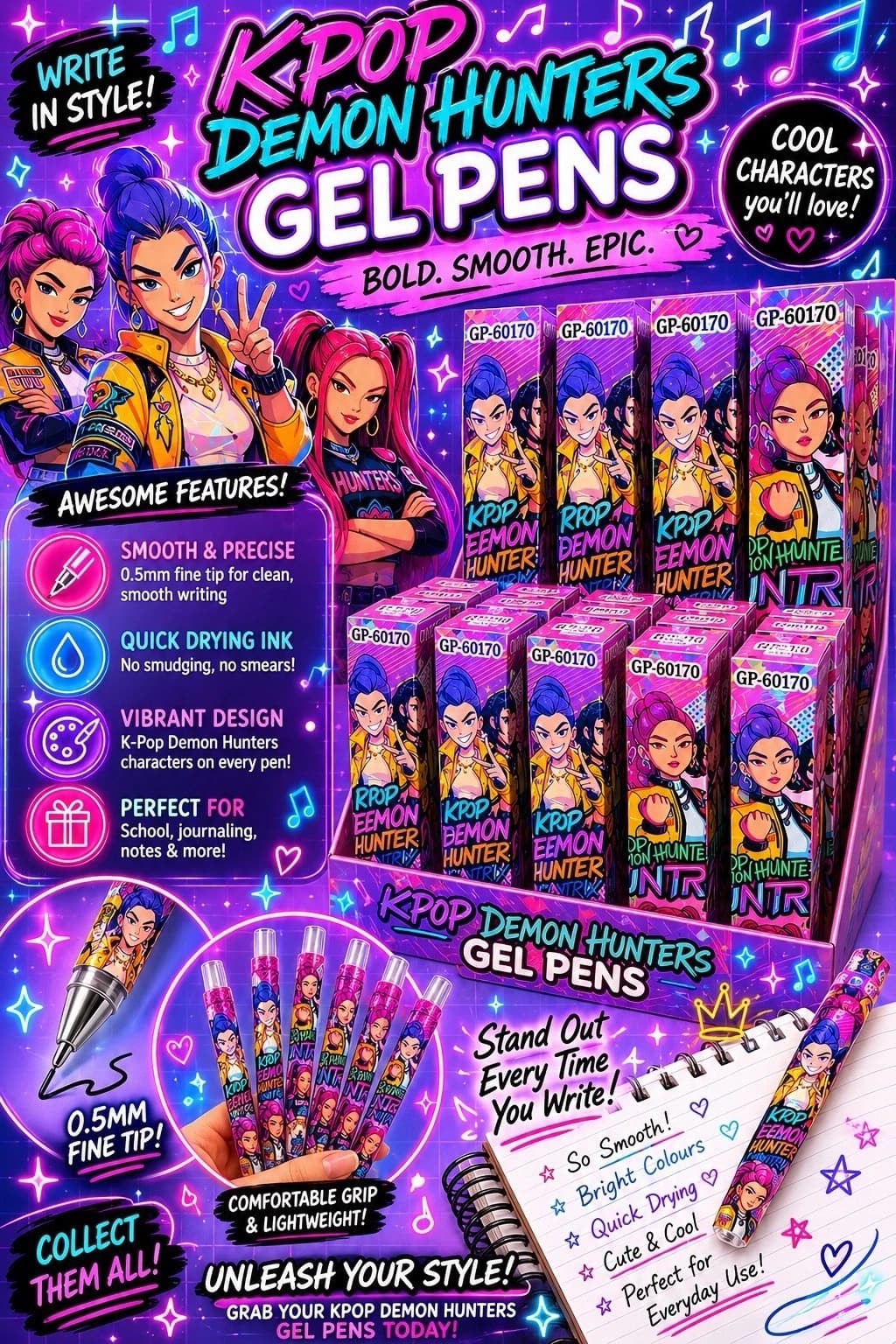 K-Pop Demon Hunter Gel Pens Box of 36 - Thumbnail 2