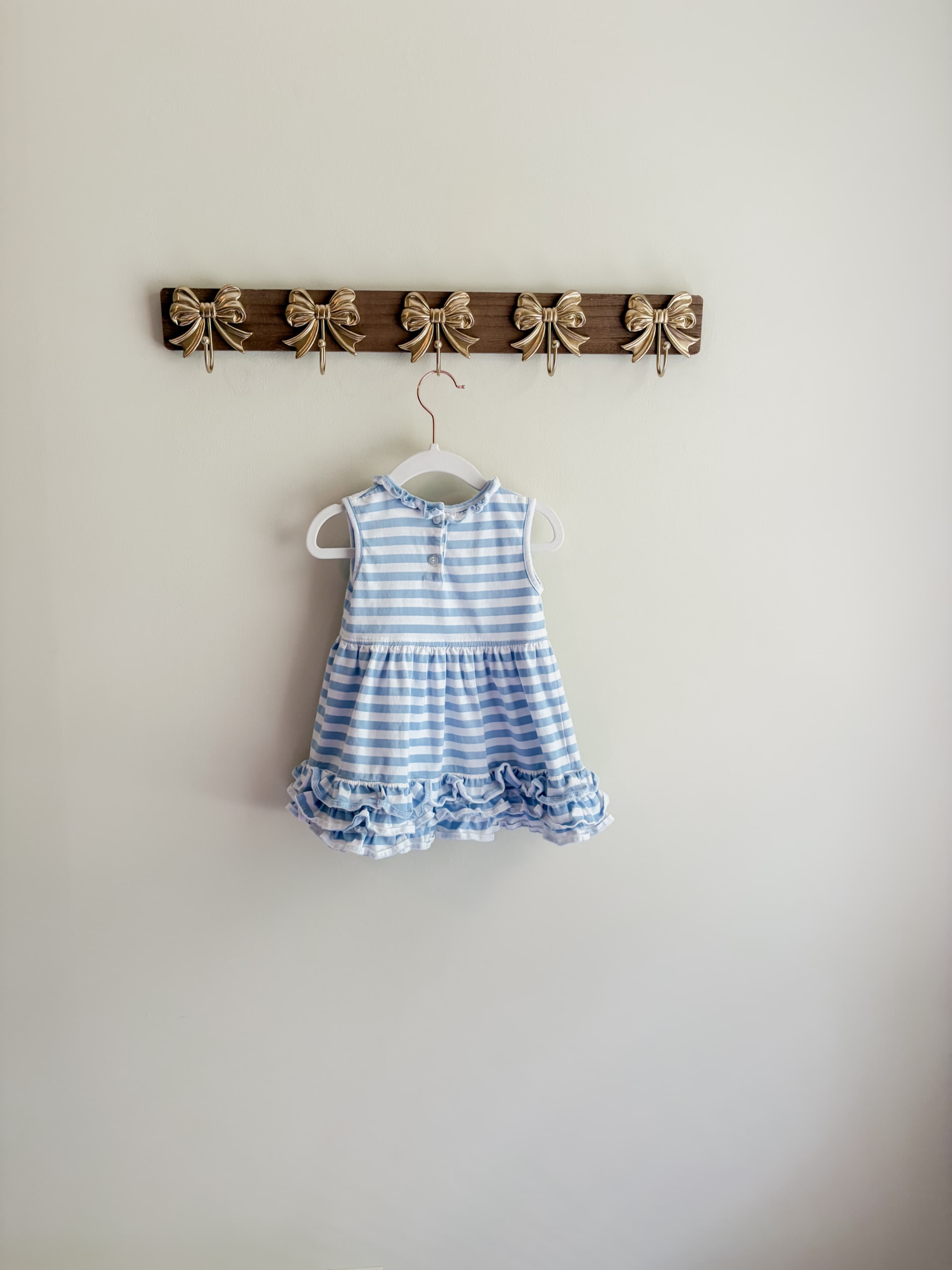 Stitchy Fish size 12 months Blue Striped Baby Dress with Ruffle Hem and embroidered Cinderella. Slight staining. - Thumbnail 2